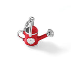 Amore La Vita Sterling Silver Rhodium-plated Polished 3-D Enameled Red Watering Can Charm with Fancy Lobster Clasp