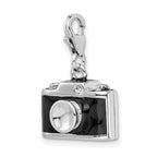 Amore La Vita Sterling Silver Rhodium-plated Polished 3-D Enameled Crystal Camera Charm with Fancy Lobster Clasp