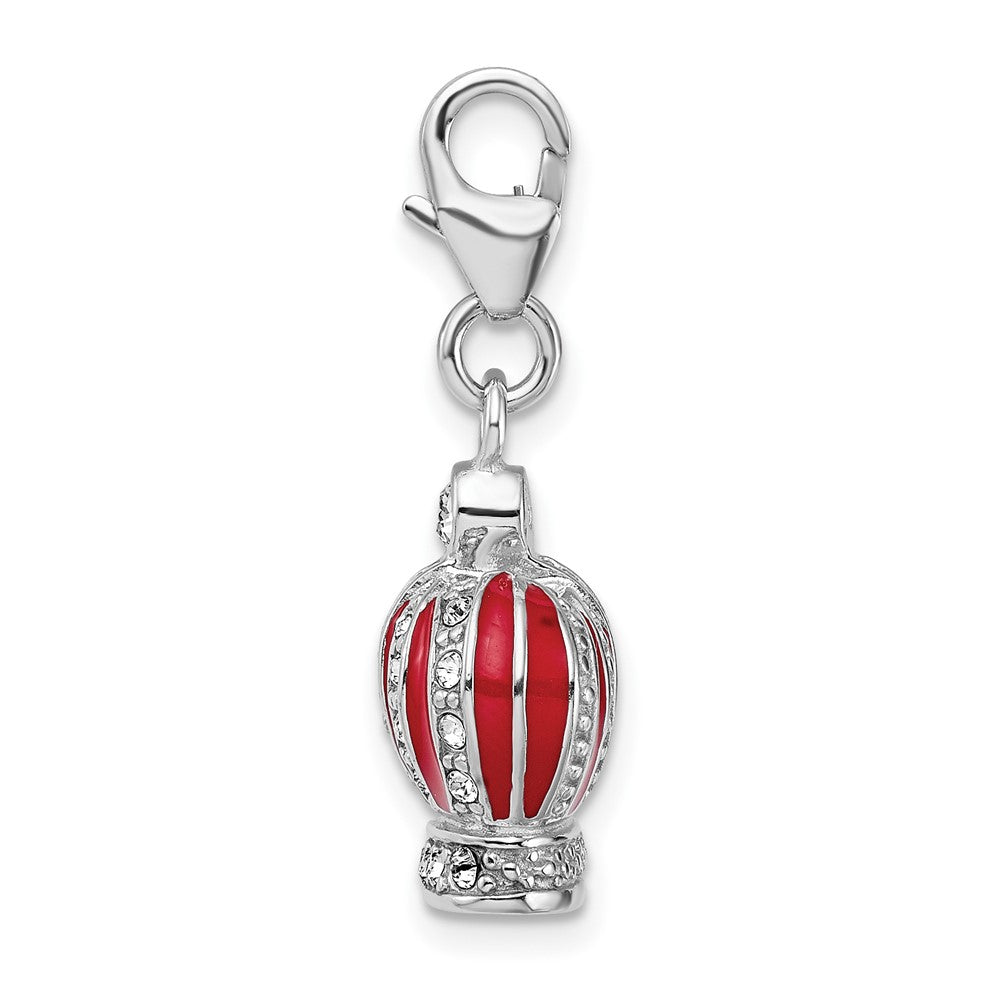 Amore La Vita Sterling Silver Rhodium-plated Polished 3-D Crystal and Red Enameled Crown Charm with Fancy Lobster Clasp