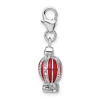 Amore La Vita Sterling Silver Rhodium-plated Polished 3-D Crystal and Red Enameled Crown Charm with Fancy Lobster Clasp