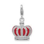 Amore La Vita Sterling Silver Rhodium-plated Polished 3-D Crystal and Red Enameled Crown Charm with Fancy Lobster Clasp