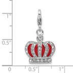 Amore La Vita Sterling Silver Rhodium-plated Polished 3-D Crystal and Red Enameled Crown Charm with Fancy Lobster Clasp