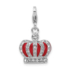 Amore La Vita Sterling Silver Rhodium-plated Polished 3-D Crystal and Red Enameled Crown Charm with Fancy Lobster Clasp