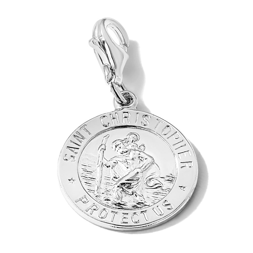 Amore La Vita Sterling Silver Rhodium-plated Polished Saint Christopher Medal Charm with Fancy Lobster Clasp