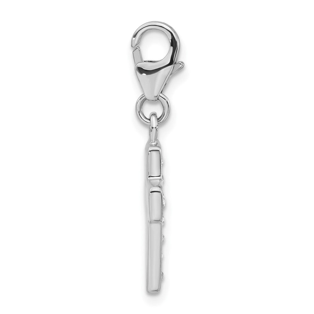 Sterling Silver Crystal & Enamel Cross w/Lobster Clasp Charm