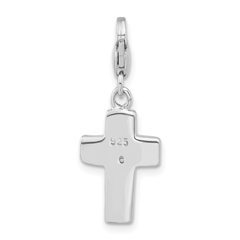 Sterling Silver Crystal & Enamel Cross w/Lobster Clasp Charm