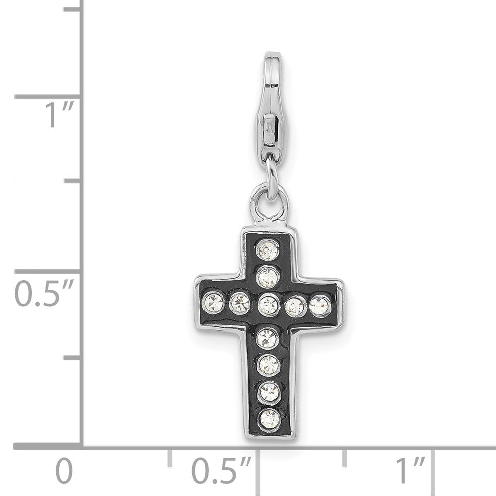 Sterling Silver Crystal & Enamel Cross w/Lobster Clasp Charm