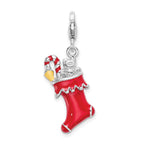 Amore La Vita Sterling Silver Rhodium-plated Polished 3-D Red Enameled Holiday Stocking Charm with Fancy Lobster Clasp