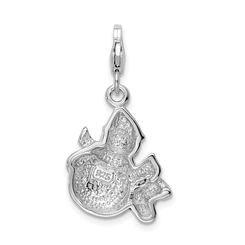 Amore La Vita Sterling Silver Rhodium-plated Polished 3-D Enameled with Crystal Snowman Charm with Fancy Lobster Clasp