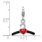Amore La Vita Sterling Silver Rhodium-plated Polished 3-D Black and Red Enameled Heart Hanger Charm with Fancy Lobster Clasp