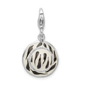 Amore La Vita Sterling Silver Rhodium-plated Polished 3-D CZ Enameled Zebra Hat Charm with Fancy Lobster Clasp