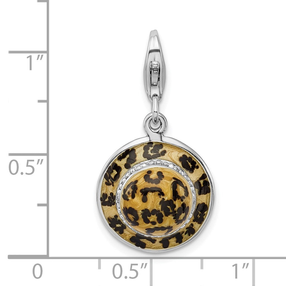 Amore La Vita Sterling Silver Rhodium-plated Polished 3-D CZ Enameled Leopard Hat Charm with Fancy Lobster Clasp
