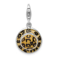 Amore La Vita Sterling Silver Rhodium-plated Polished 3-D CZ Enameled Leopard Hat Charm with Fancy Lobster Clasp