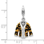 Amore La Vita Sterling Silver Rhodium-plated Polished 3-D CZ Enameled Leopard Jacket Charm with Fancy Lobster Clasp