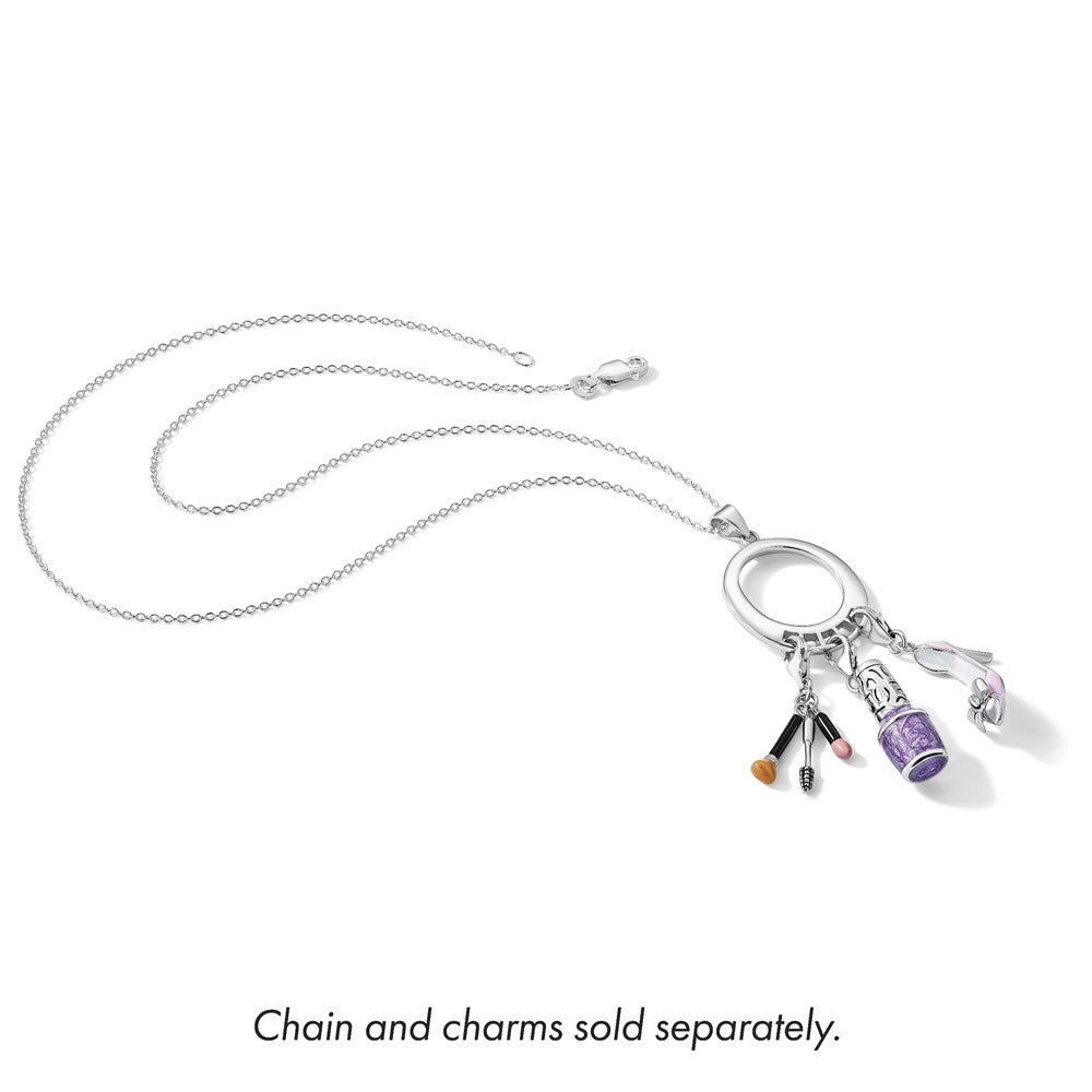 Amore La Vita Sterling Silver Rhodium-plated Polished Oval Shaped Charm Carrier Pendant