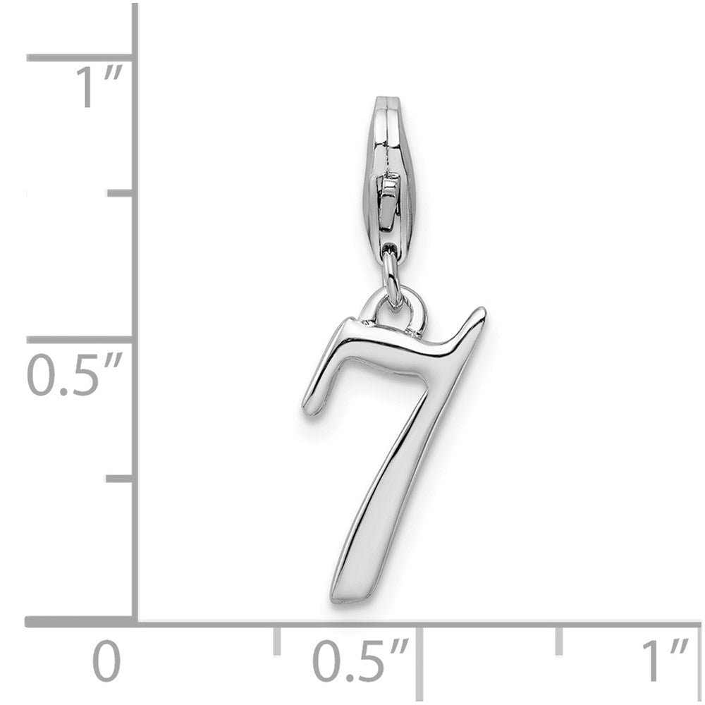 Amore La Vita Sterling Silver Rhodium-plated Polished Number 7 Charm with Fancy Lobster Clasp