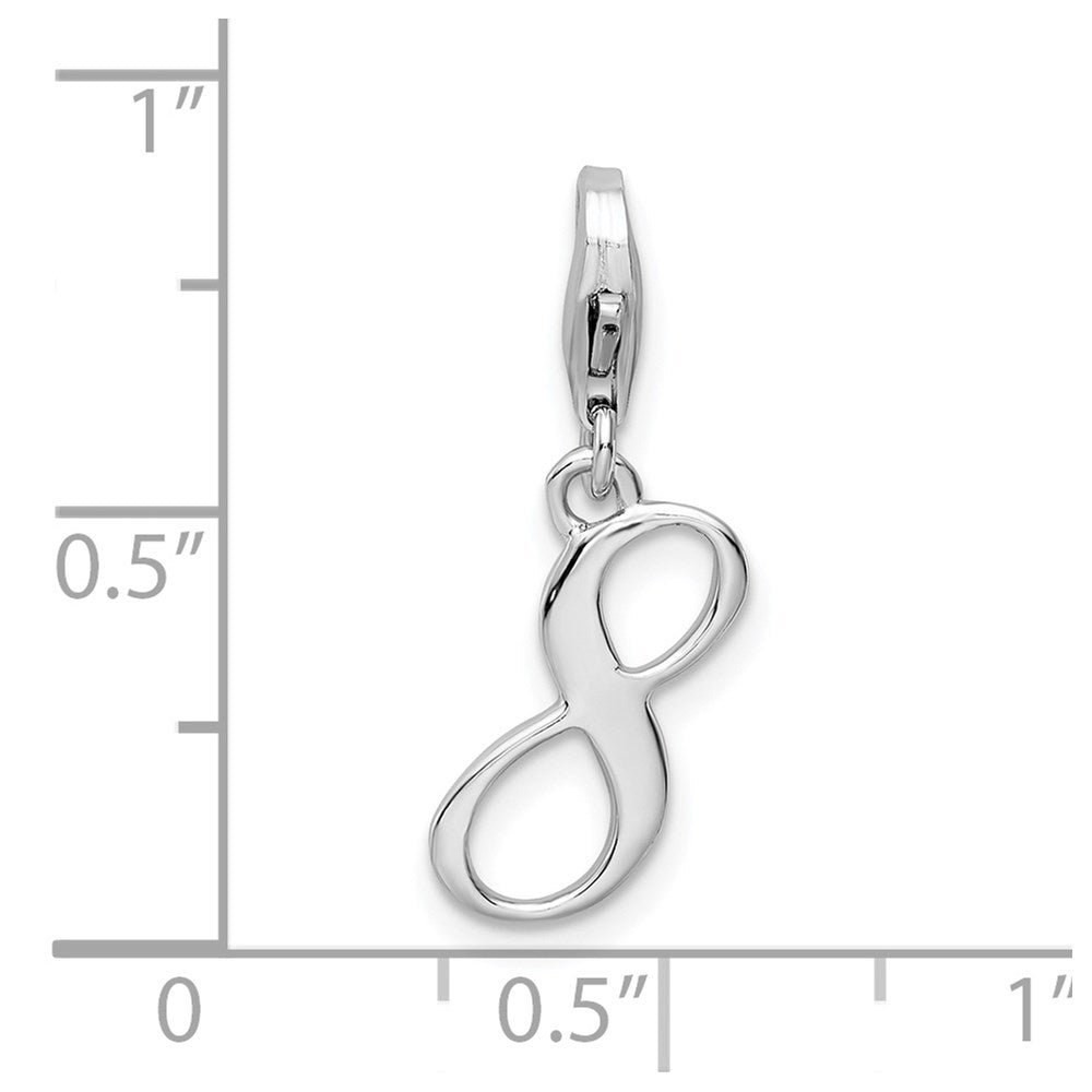 Amore La Vita Sterling Silver Rhodium-plated Polished Number 8 Charm with Fancy Lobster Clasp