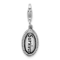 Amore La Vita Sterling Silver Rhodium-plated Polished Antiqued SURVIVOR Charm with Fancy Lobster Clasp