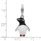 Amore La Vita Sterling Silver Rhodium-plated Polished 3-D Enameled Penguin Charm with Fancy Lobster Clasp
