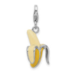 Amore La Vita Sterling Silver Rhodium-plated Polished 3-D Enameled Peeled Banana Charm with Fancy Lobster Clasp