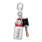Amore La Vita Sterling Silver Rhodium-plated Polished 3-D Enameled Fingernail Polish Charm with Fancy Lobster Clasp