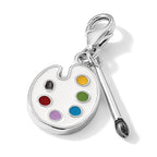 Amore La Vita Sterling Silver Rhodium-plated Polished Enameled 3-D Palette and Brush Charm with Fancy Lobster Clasp