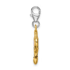 Amore La Vita Sterling Silver Rhodium-plated and Gold-plated Polished Enameled 3-D Heart Mirror Charm with Fancy Lobster Clasp