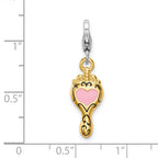 Amore La Vita Sterling Silver Rhodium-plated and Gold-plated Polished Enameled 3-D Heart Mirror Charm with Fancy Lobster Clasp