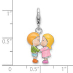 Amore La Vita Sterling Silver Rhodium-plated Polished Enameled Kissing Couple Charm with Fancy Lobster Clasp