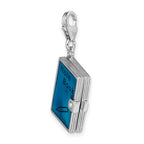 Amore La Vita Sterling Silver Rhodium-plated Polished 3-D Moveable Crystal Enameled 3-D Note Book Charm with Fancy Lobster Clasp