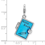 Amore La Vita Sterling Silver Rhodium-plated Polished 3-D Moveable Crystal Enameled 3-D Note Book Charm with Fancy Lobster Clasp