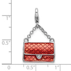 Amore La Vita Sterling Silver Rhodium-plated Polished 3-D Enameled with Swarovski Crystal Purse Charm with Fancy Lobster Clasp