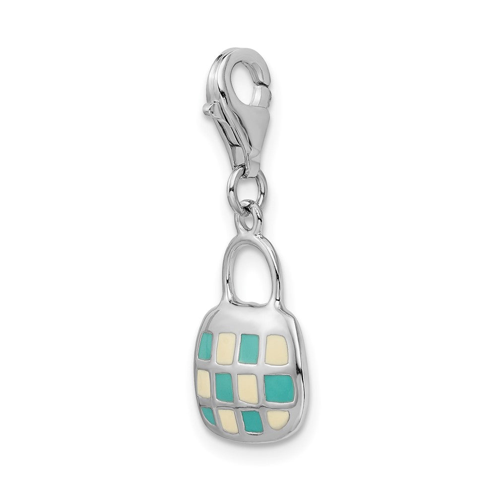 Amore La Vita Sterling Silver Rhodium-plated Polished 3-D Enameled Purse Charm with Fancy Lobster Clasp