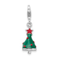 Amore La Vita Sterling Silver Rhodium-plated Polished 3-D Enameled Christmas Tree Charm with Fancy Lobster Clasp