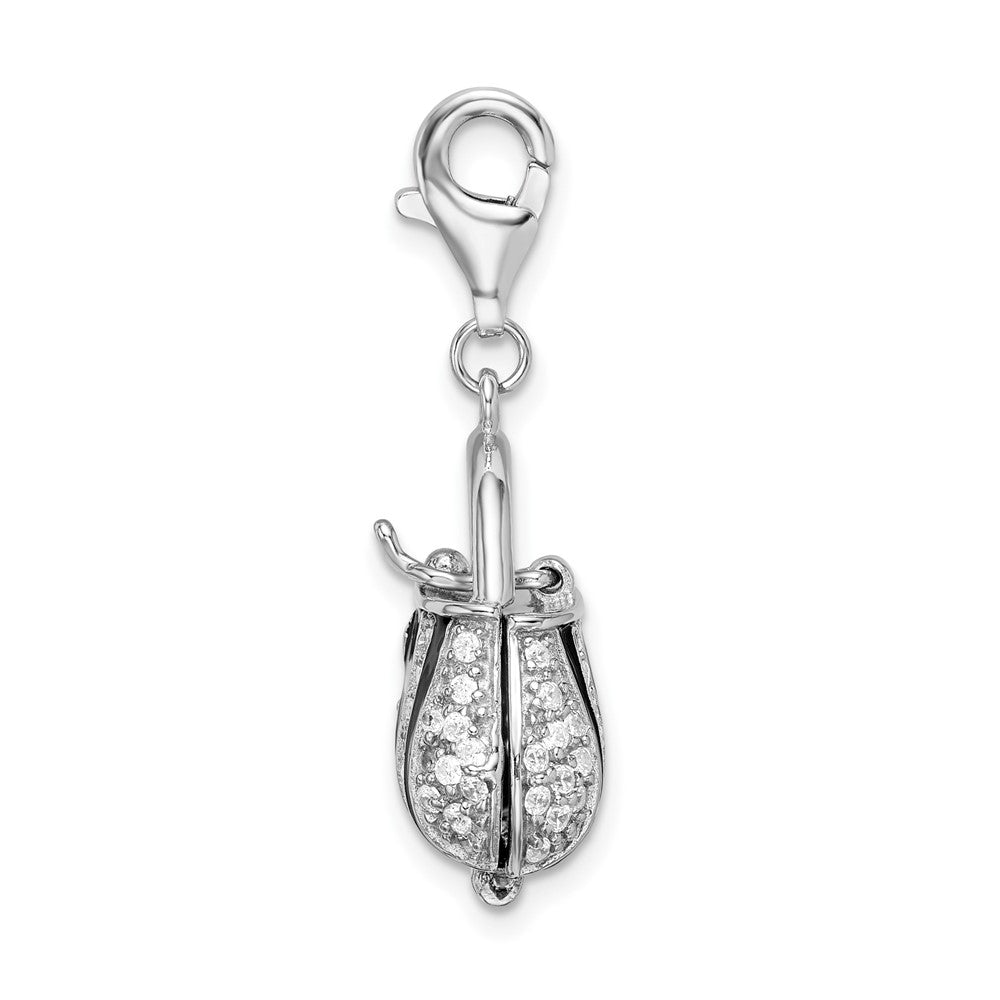 Amore La Vita Sterling Silver Rhodium-plated Polished 3-D Moveable Black Enameled CZ Handbag Charm with Fancy Lobster Clasp