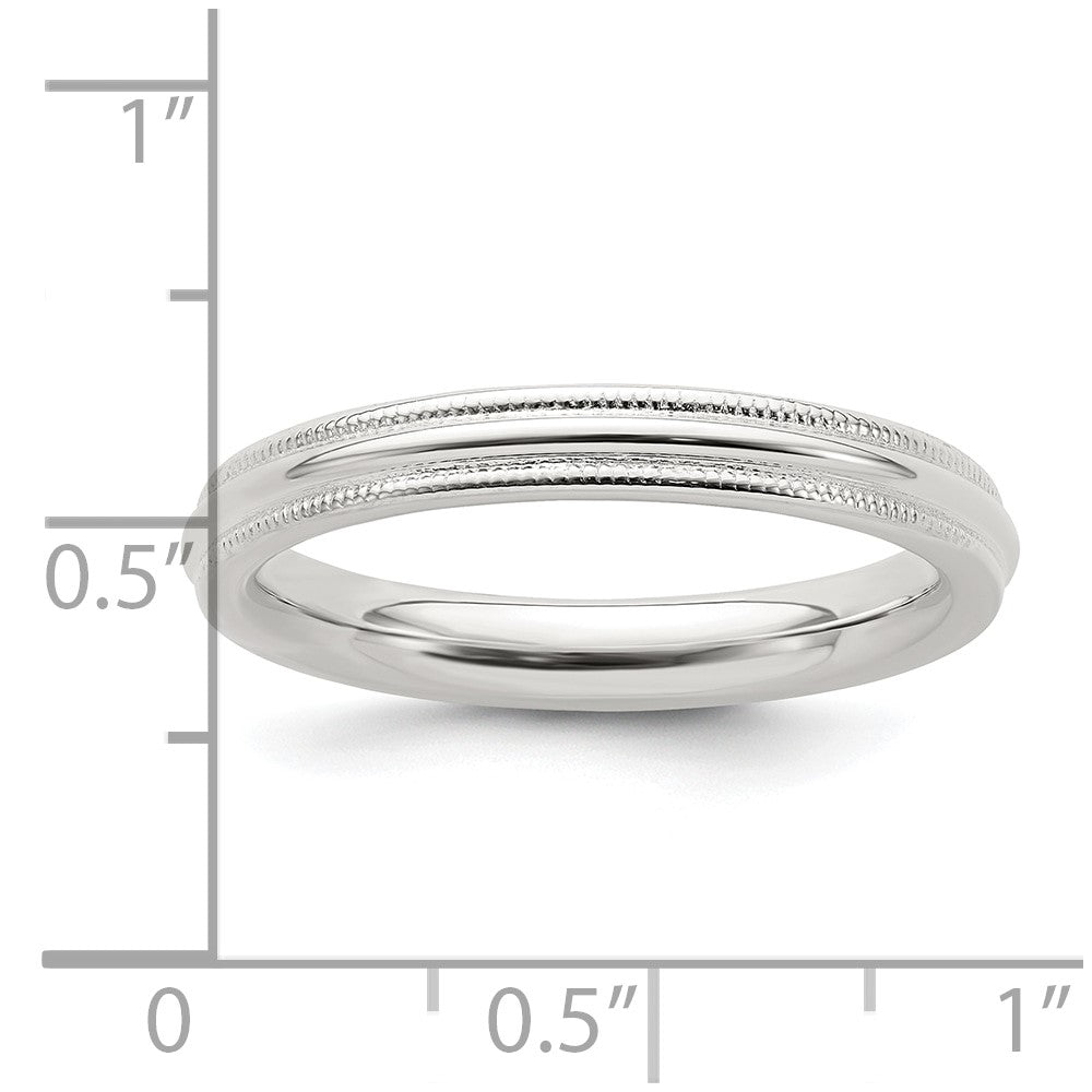 Sterling Silver 3mm Comfort Fit Half Round Milgrain Band