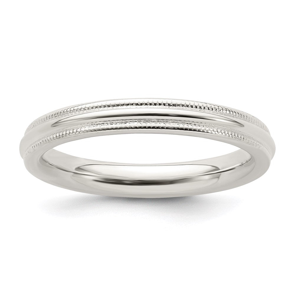 Sterling Silver 3mm Comfort Fit Half Round Milgrain Band