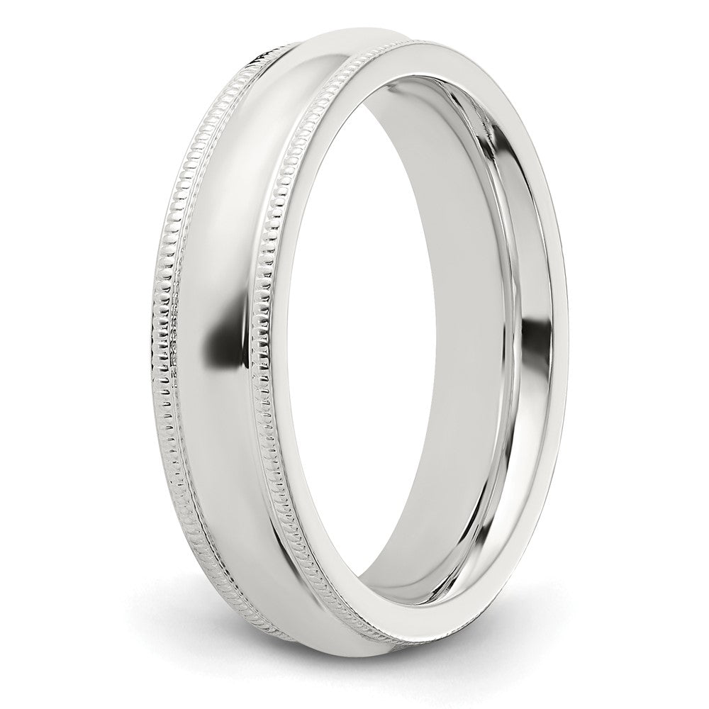 Sterling Silver 5mm Comfort Fit Half Round Milgrain Band