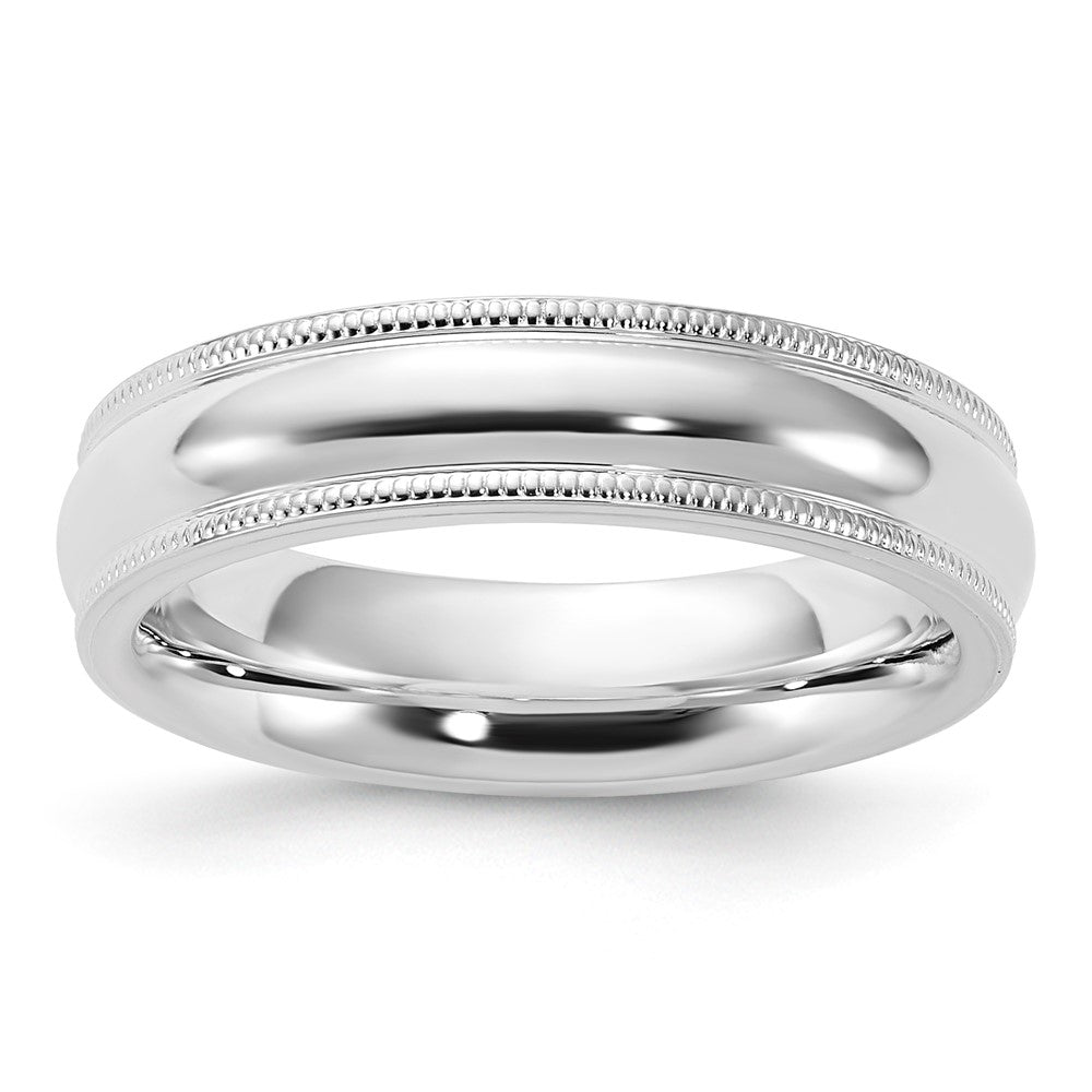 Sterling Silver 5mm Comfort Fit Half Round Milgrain Band