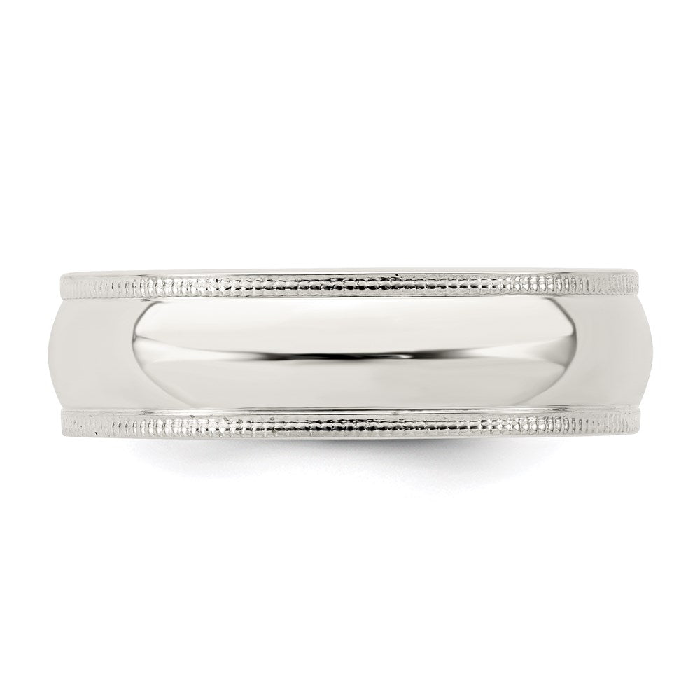 Sterling Silver Rhodium-plated 6mm Comfort Fit Milgrain Band