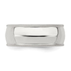 Sterling Silver 8mm Comfort Fit Half Round Milgrain Band