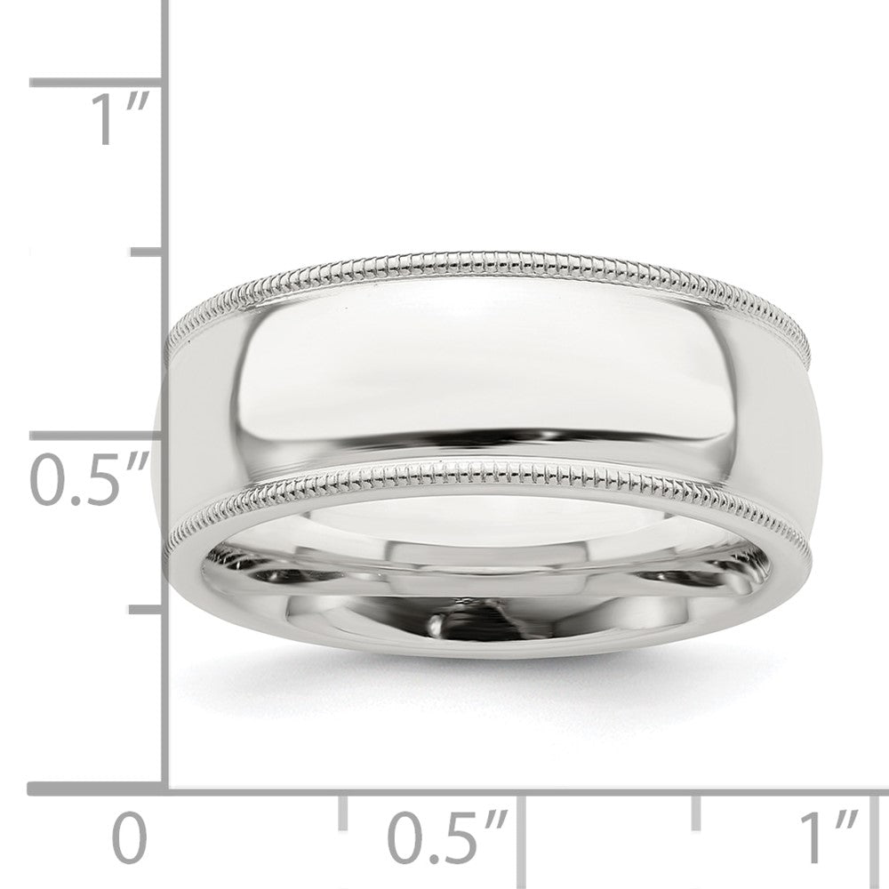 Sterling Silver 8mm Comfort Fit Half Round Milgrain Band