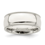 Sterling Silver 8mm Comfort Fit Half Round Milgrain Band