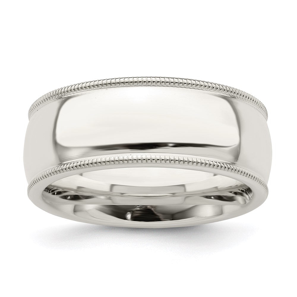 Sterling Silver 8mm Comfort Fit Half Round Milgrain Band
