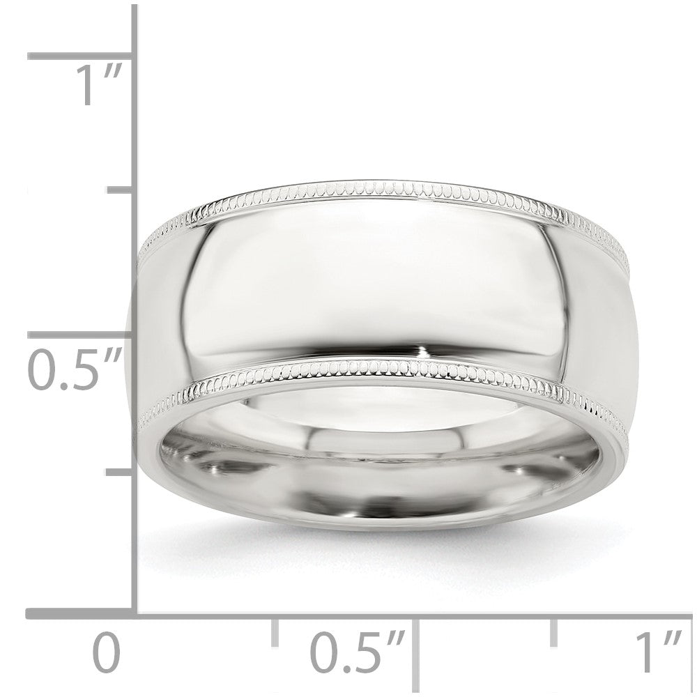 Sterling Silver 9mm Comfort Fit Half Round Milgrain Band