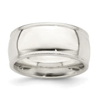 Sterling Silver 9mm Comfort Fit Half Round Milgrain Band
