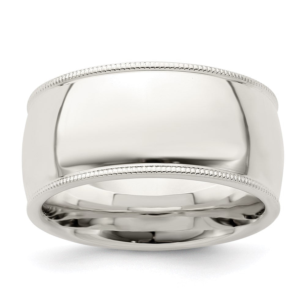 Sterling Silver 10mm Comfort Fit Half Round Milgrain Band