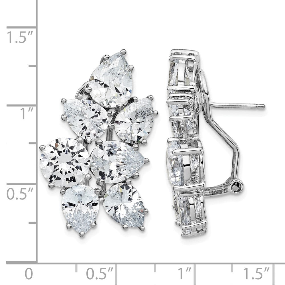 Cheryl M Sterling Silver Rhodium-plated Fancy Brilliant-cut CZ Cluster Omega Back Earrings