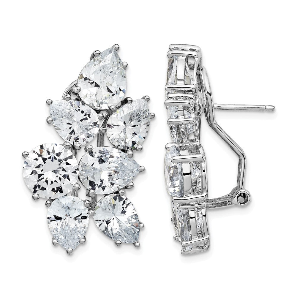 Cheryl M Sterling Silver Rhodium-plated Fancy Brilliant-cut CZ Cluster Omega Back Earrings