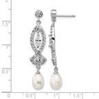 Cheryl M Sterling Silver Rhodium-plated Teardrop Freshwater Cultured Pearl and Marquise-cut/Brilliant-cut CZ Post Dangle Earrings
